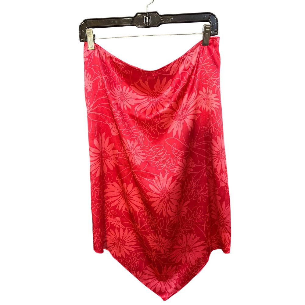 Y2K Express Silk Hankerchief Scarf Skirt 11/12 Bright Pink Daisy Print OS